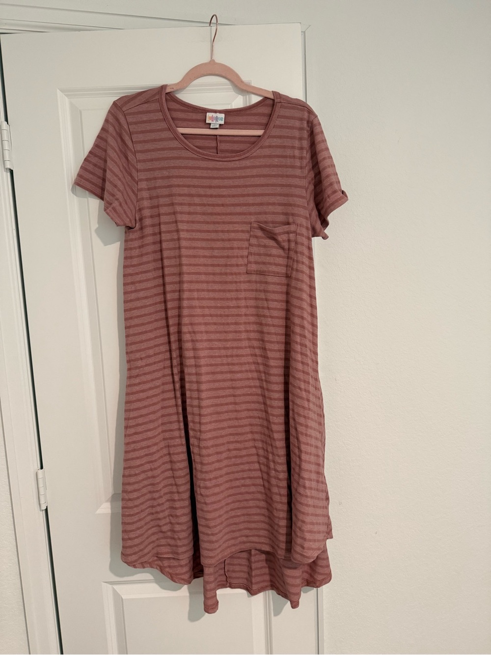 LuLaRoe Dusty Rose Striped Short Sleeve Midi Dress